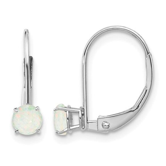 1/3 Carat (ctw) Natural Opal Leverback Earrings in 14K White Gold
